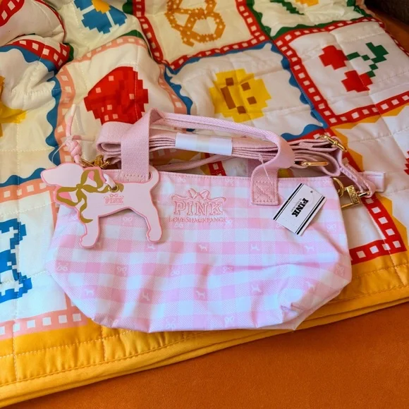 LoveShackFancy x VS Pink - Mini Crossbody Tote, Pink Gingham - Picture 1 of 5